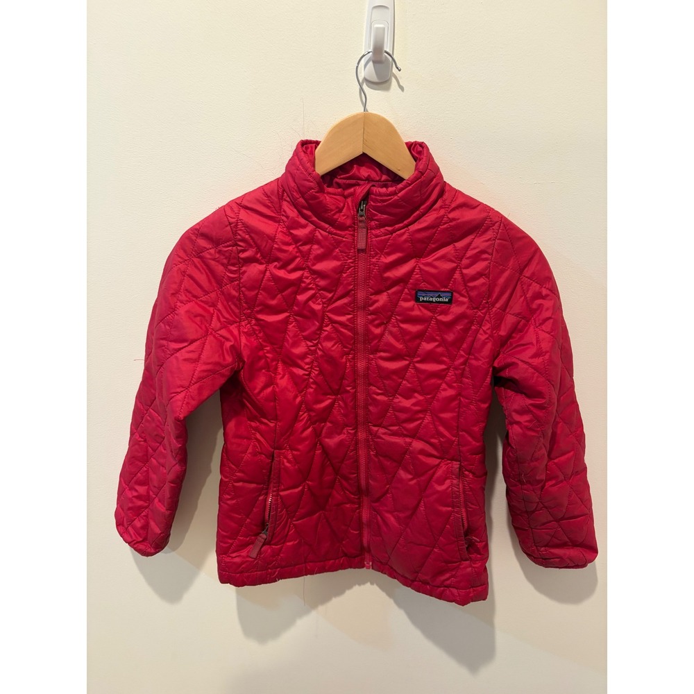 Patagonia Girls Nano Puff Jacket Kids M 10 Raspberry Red Quilted Full Zip Puffer